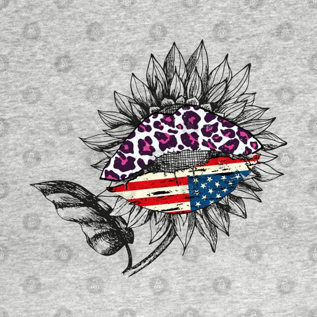 Cute Sunflower 4th of July Gift - Leopard American Flag Sunflower Holiday Gift by WassilArt